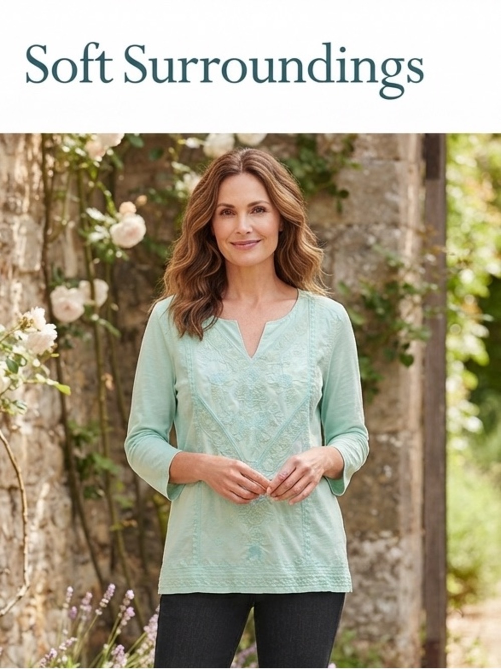 Soft Surroundings Mint Embroidered Tunic